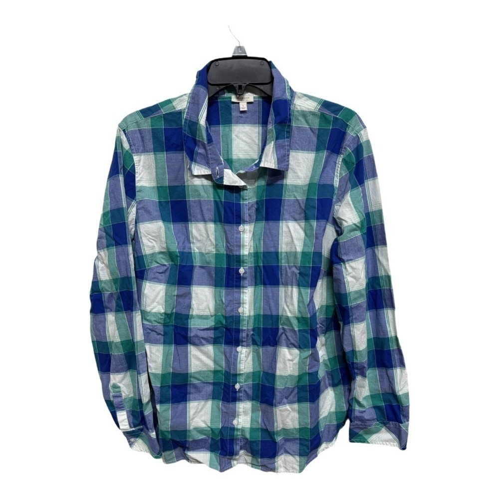 Talbots Blue Plaid 100% Cotton Button Up Shirt Size Large